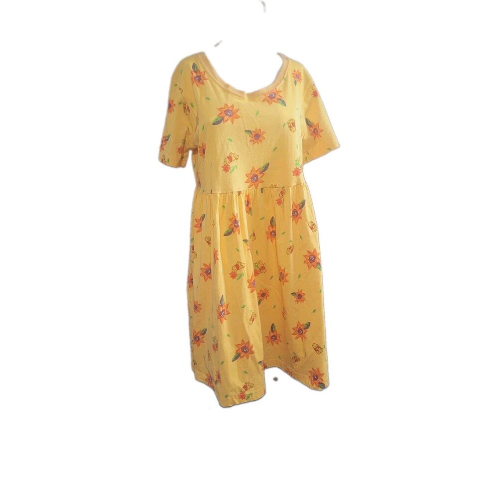 Disney Catalog Medium dress winnie the pooh flower yellow pleated vintage USA
